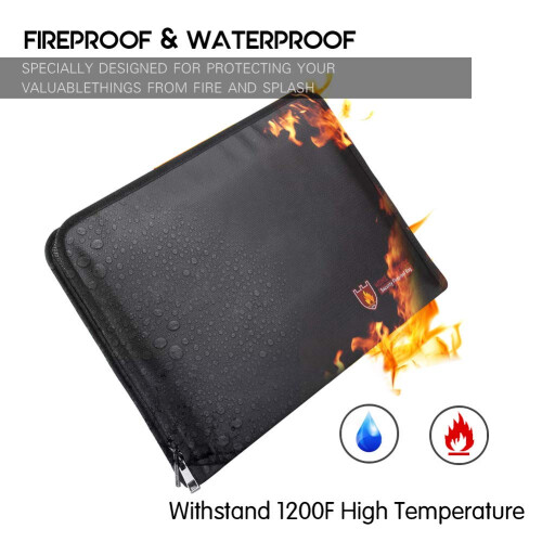 Fireproof Document Bag Fire & Water Resistant File Folder A4 Size 12 Pockets Fireproof Waterproof Safe Document Holder, Non-Itchy Silicone Coated 1