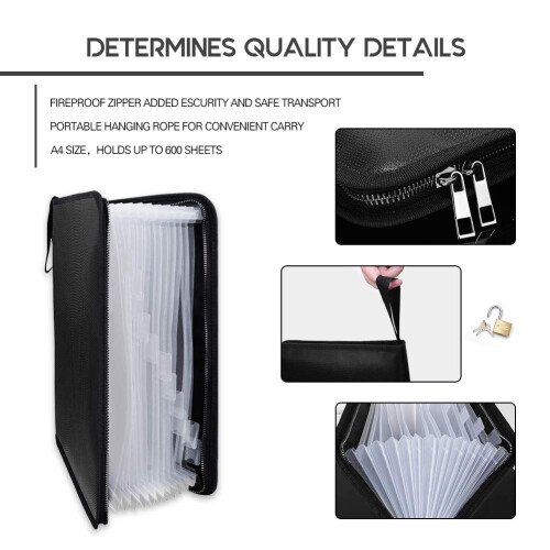 Fireproof Document Bag Fire & Water Resistant File Folder A4 Size 12 Pockets Fireproof Waterproof Safe Document Holder, Non-Itchy Silicone Coated 2