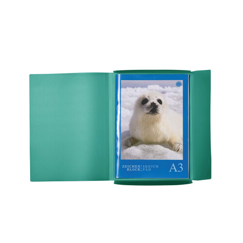 HERMA Elastic Folder Translucent in Dark Green, A3, Sturdy Plastic, with 3 Inner Flaps, 1 Span Folder 2