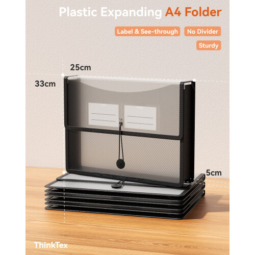 ThinkTex A4 Plastic File Folder, 3 Pcs Document Folder Transparent envelopes with Elastic Closure, No Dividers, Large Capacity, for School Office Home 1