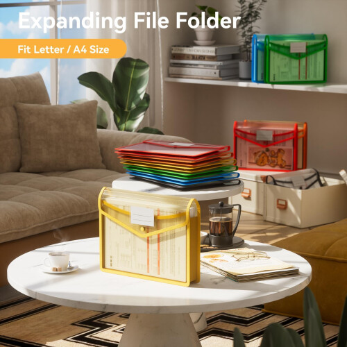 A4 Plastic Wallets, 6 PCS Popper Wallet Plastic Folders Document Files Folders Envelope Pockets Large Capacity with Button Closure,Waterproof 1