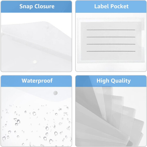 Plastic Wallets Folders - 38 Pcs A4 Clear Plastic Popper Wallet Document Folder with Button Closure - AVARTEK 2