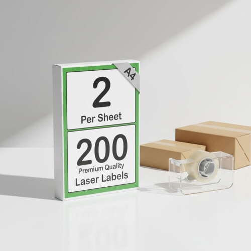 [200 Labels] Self Adhesive White Sticky Printer Labels for A4 Printer 2 per Sheet | A5 Sticky 2 per A4 Sheet Address Labels | Laser Printer Labels 2 2