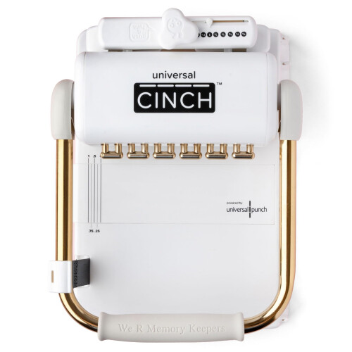 Universal Cinch Premium Binding Machine, 20 Binding Variations, White and Gold, with Wire Sizing Guide and Centering Ruler 1