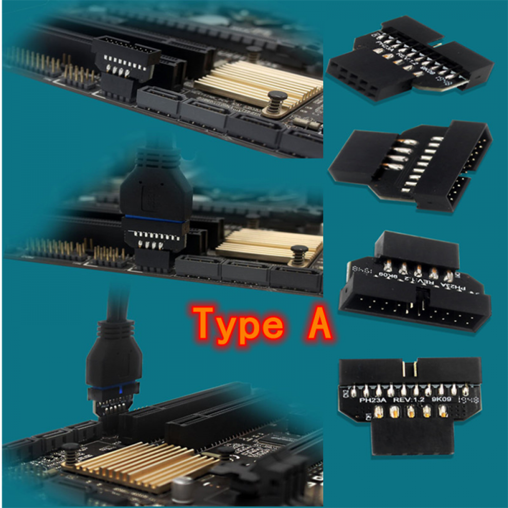 (A) Motherboard Usb2.0 9Pin To Usb3.0 19Pin Front Panel Plug-In Connector Usb 3.0 19/20Pin To Usb 2.0 9Pin Conversion Adapter 110691410900