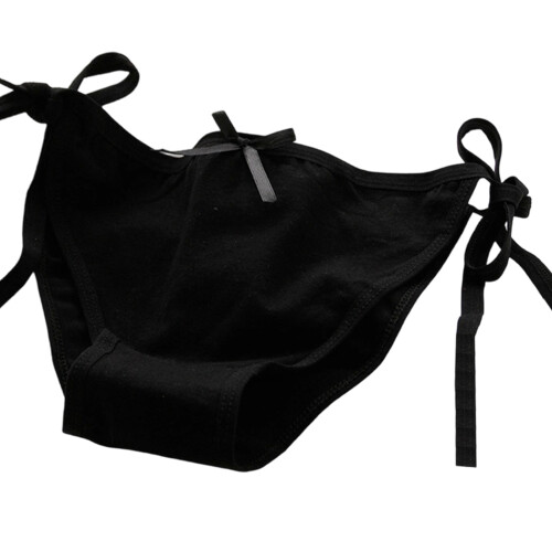 Cravate latérale taille basse femmes slips coton tissu-Noir