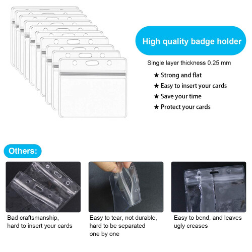 SumDirect Thick Clear Plastic Horizontal Badge Holders, Name Tag Holders, Card Holders (50) 2