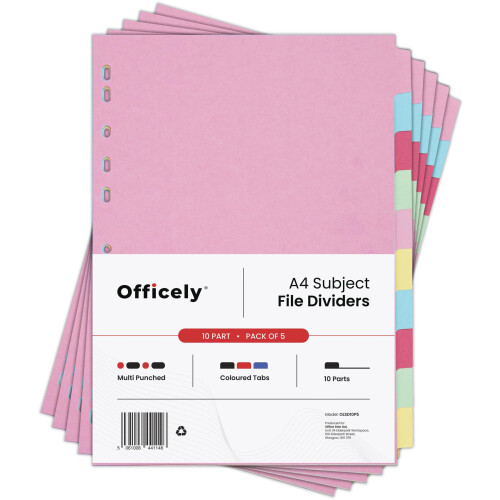 Officely 10-Part Assorted File Subject Dividers (Pack of 5) 1