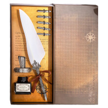 Antique Quill Pen With Inks And 5 Nibs Retro Metal-White