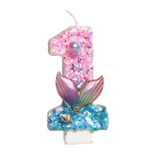 Safe Wax Mermaids Theme Birthday Number Candle With Glitter-1
