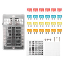 12V 12 Way Marine Fuse Block Fuse Panel with Ground & 12 Volt Fuse Box for Car Automotive Boat RV RZR