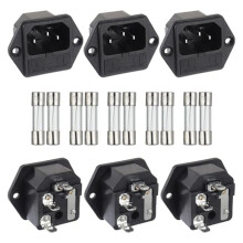 AC 250V 10A 2-In-1-Montage-Einlassmodul, Steckdose, Stromeingangsstecker, MäNnliche Klingen mit 10A-Sicherung (Packung mit 6 StüCk)