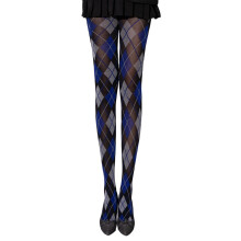 Collants à motif écossais Argyle pour femmes, Styles-bleu gris