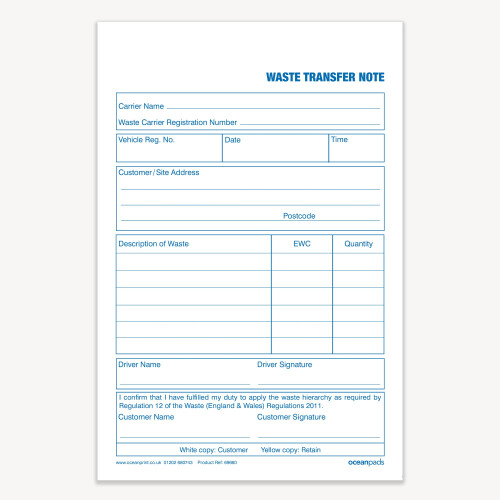 Ocean Pads Waste Transfer Note, A5, Duplicate (69660) 1