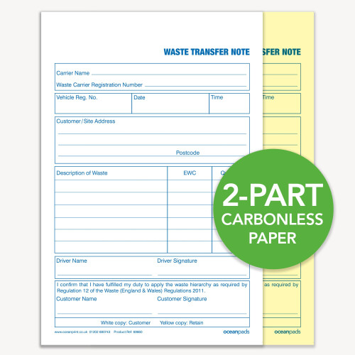Ocean Pads Waste Transfer Note, A5, Duplicate (69660) 2