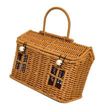 Portable Handled Woven Rattan Basket for Outdoor-Dark color