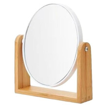 Vanity Makeup Mirror with Natural Bamboo Stand, 8 Inch Double Sided 3X Magnification Swivel Mirror for Bathroom & Desk