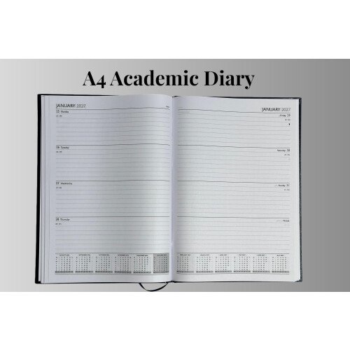 A4 Academic Diary 2026-2027 Week to View Hardback Case Bound - BLACK 1
