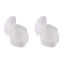 2X White Denture Case, Denture Cup with Strainer, Denture Bath Box False Teeth Storage Box with Basket Net Holder