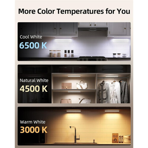 3-Pack Under Cabinet Lighting, Rechargeable Wireless Motion Sensor Lights, 3 Color Temps, Timer, for Kitchen, Closet 1