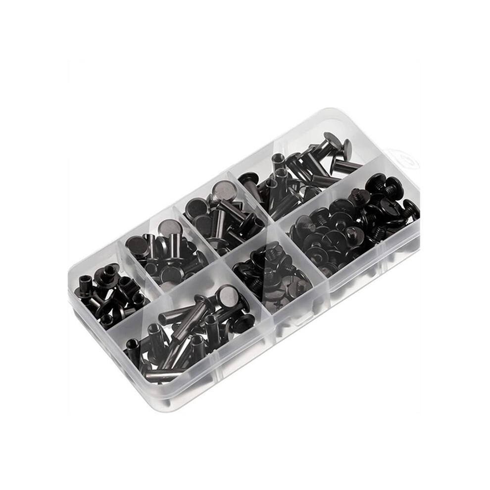 90Sets Chicago Screws Kit,6 Sizes Screw Rivets Metal Chicago Binding Screws For Diy Repair Leather Belt Black-Grey 4711642568037