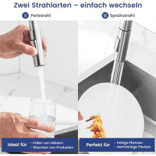 Grifo de Cocina con Ducha Extraíble, Mezclador de Alta Presión Extensible, Dos Tipos de Chorro, Giratorio 360, Acero Inoxidable.