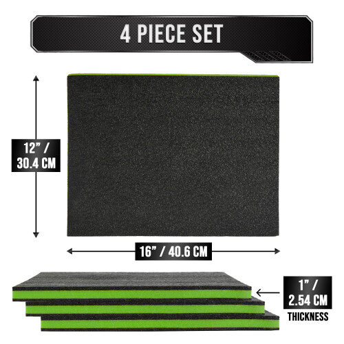 Precision Defined Tool Box Foam - Protective Inserts for Cases, Polyethylene Tool Foam for Cases, Cushion Insert for Toolboxes - Black/Green (40.6 x 1