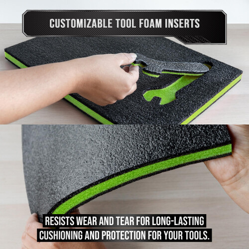 Precision Defined Tool Box Foam - Protective Inserts for Cases, Polyethylene Tool Foam for Cases, Cushion Insert for Toolboxes - Black/Green (40.6 x 2