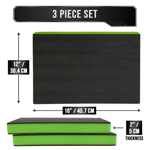 Precision Defined Tool Box Foam - Protective Inserts for Cases, Polyethylene Tool Foam for Cases, Cushion Insert for Toolboxes - Black/Green (45.7 x 1