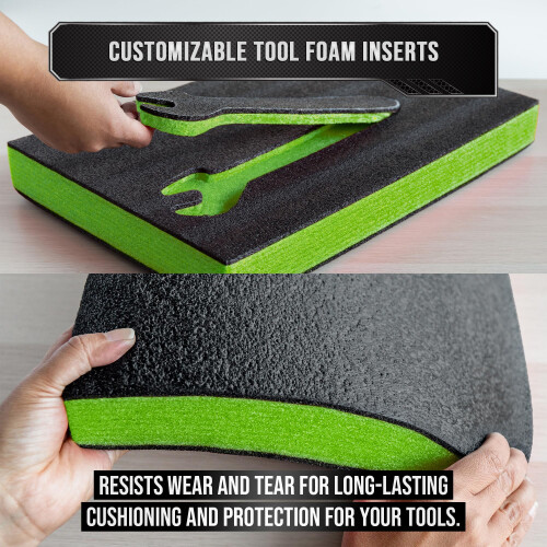Precision Defined Tool Box Foam - Protective Inserts for Cases, Polyethylene Tool Foam for Cases, Cushion Insert for Toolboxes - Black/Green (45.7 x 2