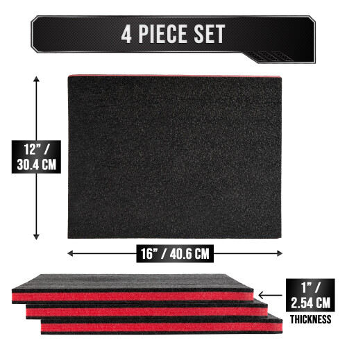 Precision Defined Tool Box Foam - Protective Inserts for Cases, Polyethylene Tool Foam for Cases, Cushion Insert for Toolboxes - Black/Red (40.6 x 1