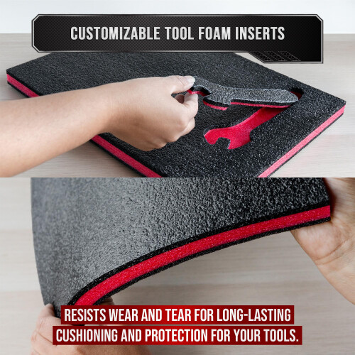 Precision Defined Tool Box Foam - Protective Inserts for Cases, Polyethylene Tool Foam for Cases, Cushion Insert for Toolboxes - Black/Red (40.6 x 2