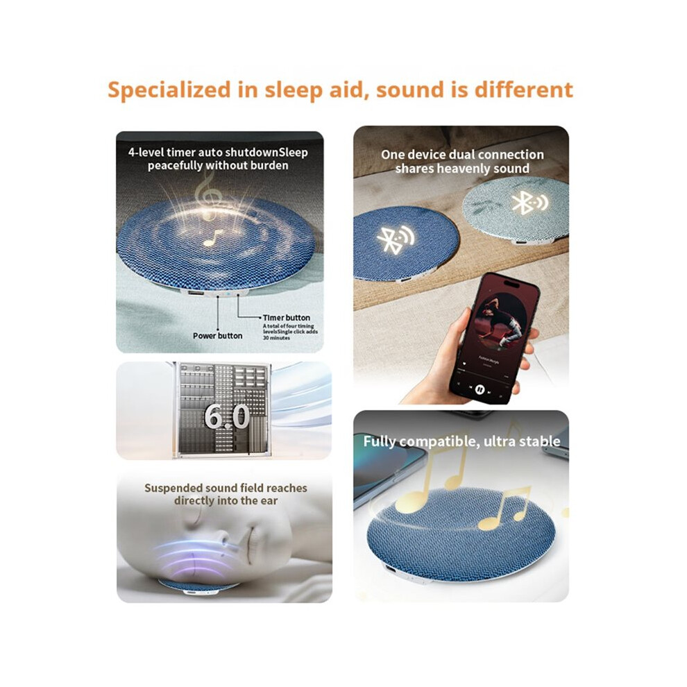 6.0 Pillow Speaker For Sleeping, Ultra-Thin Under Pillow Sound Machine With Noise Hifi Stereo Audio White 6033546715422