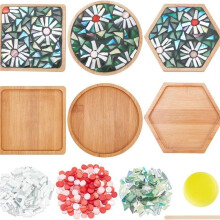 Mosaic Handicraft Kit: A Simple Adult Floral Mosaic Bamboo Coaster Set for Beginners, DIY Coaster Material Package