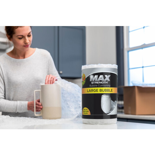 Duck Max Strength Bubble Cushioning Wrap, 15 FT, Large Bubble Packing Wrap, Clear, Perforated Every 12 in 1