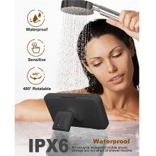 Soporte para Teléfono de Ducha con Altavoz y Rotación de 480, Soporte de Pared para Ducha, Impermeable, Antivaho.