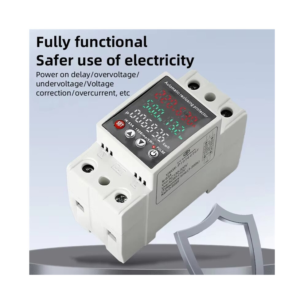 63A Din Rail Adjustable Over Voltage And Under Voltage Protective Device Relay With Over Current Protection Kwh Meter 4714109316097