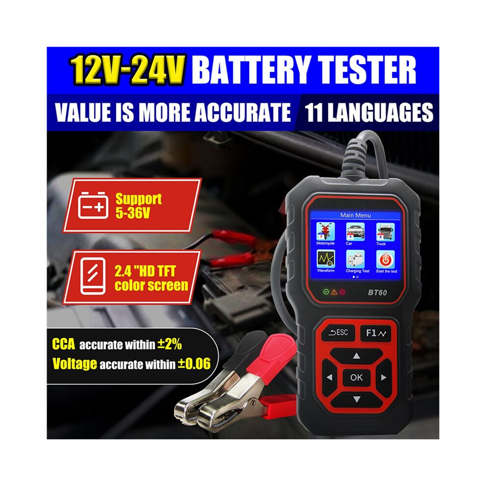 Bt60 12V/24V Digital Car Battery Tester For Car Truck Motorcyle Vehicle Rv 6032965809996
