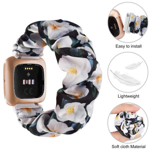 Yisica Adjustable Elastic Scrunchie for Fitbit Versa 2 Strap, Fitbit Versa/Lite/SE Strap Women Men, Soft Stretchy Cloth Pattern Printed Fabric Scrunc 1
