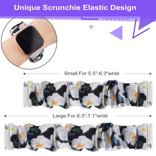 Yisica Adjustable Elastic Scrunchie for Fitbit Versa 2 Strap, Fitbit Versa/Lite/SE Strap Women Men, Soft Stretchy Cloth Pattern Printed Fabric Scrunc 2