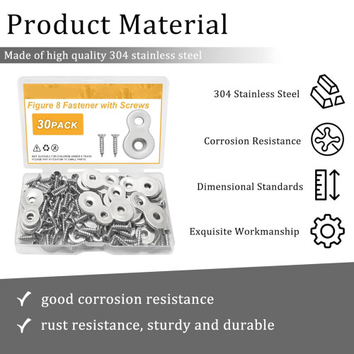 Pack of 30 Figure 8 Fasteners Screws Panel Connectors-Silver 2