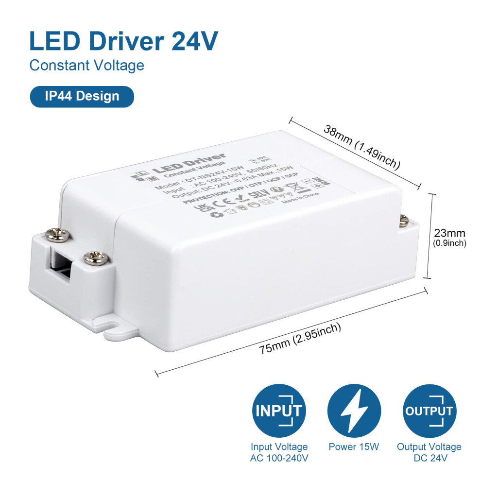 Varicart 24V Led Driver 15W Power Supply 0.625A, Ac 240 To 24 Volt Dc Transformer, Constant Voltage Switching Psu Adaptor, Low Voltage Transformers F 47054790