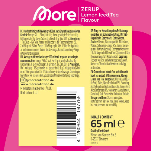 MORE Zerup Zero Calorie Syrup with Real Fruit Extracts Lemon Iced Tea 65 ml 1
