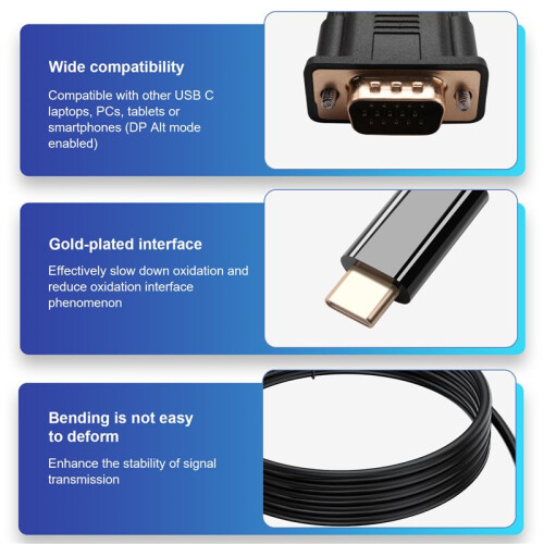 Câble USB C Vers VGA 5,9 Pieds/1,8 M, Câble USB de Type C Vers VGA, Adapté Aux PéRiphéRiques USB 3.1, Adapté à , Etc. 2