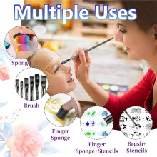 Face Paint Brushes, with 30 Pcs Sponges, Face Painting Brush and Sponge Set for Halloween, Body Art, Acrylic Oil