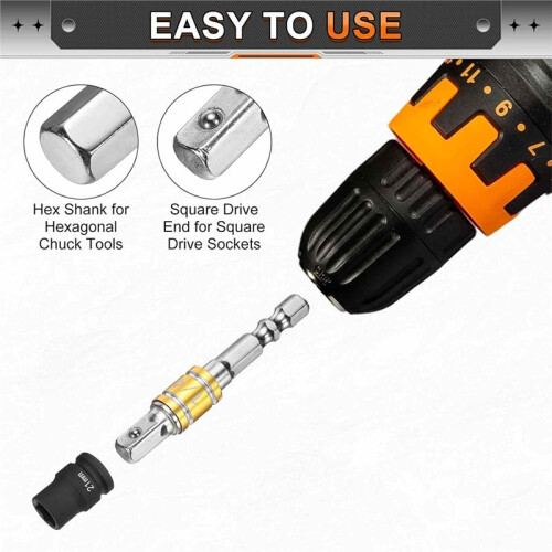 10pcs Impact Driver Socket Adapter Set for Power Drills, Silver-Yellow 2
