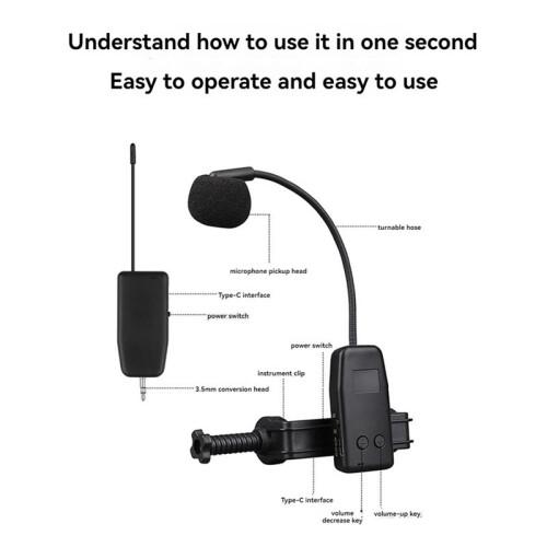 Violin Wireless Microphone Musical Instrument Microphone Stage Performance Audio Receiver and Transmitter Long Clip