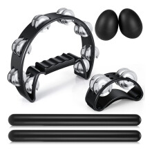6-Teiliges Tamburin-Set, Halbmond-Tamburin für die Hand, mit Rhythmusstäben, Eierschüttler, Musikalisches Schlaginstrumenten-Set