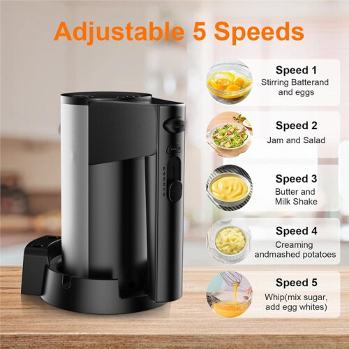 Electric Hand Mixer,600W Kitchen Handheld Mixer, Turbo Boost/Self-Control Speed + 5 Speed,Kitchen Mixer Eu Plug 2