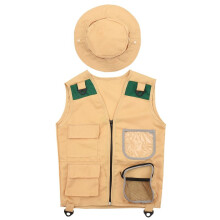 Outdoor Adventure Kit,Young Kid's Khaki Cargo Vest and Hat Comfortable and Durable Explorer Costume Role Toy